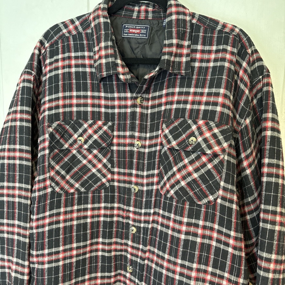 Fleece Lined Red Gray Plaid Quilted Flannel Work Shirt - XL Mens Insulated